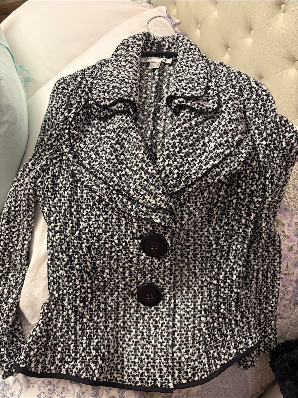 Joseph Ribkoff Black and White Tweed Peplum Jacket